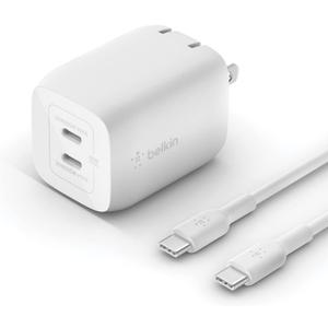 Belkin Dual USB-C GaN Wall Charger with PPS 65W [USB-C to USB-C Cable included] - Power Adapter