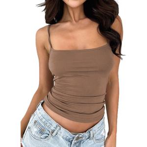LCNBA Women's Adjustable Spaghetti Strap Top Basic Cami Sleeveless Crop Tank Top Brown XLarge (Brown, XL)