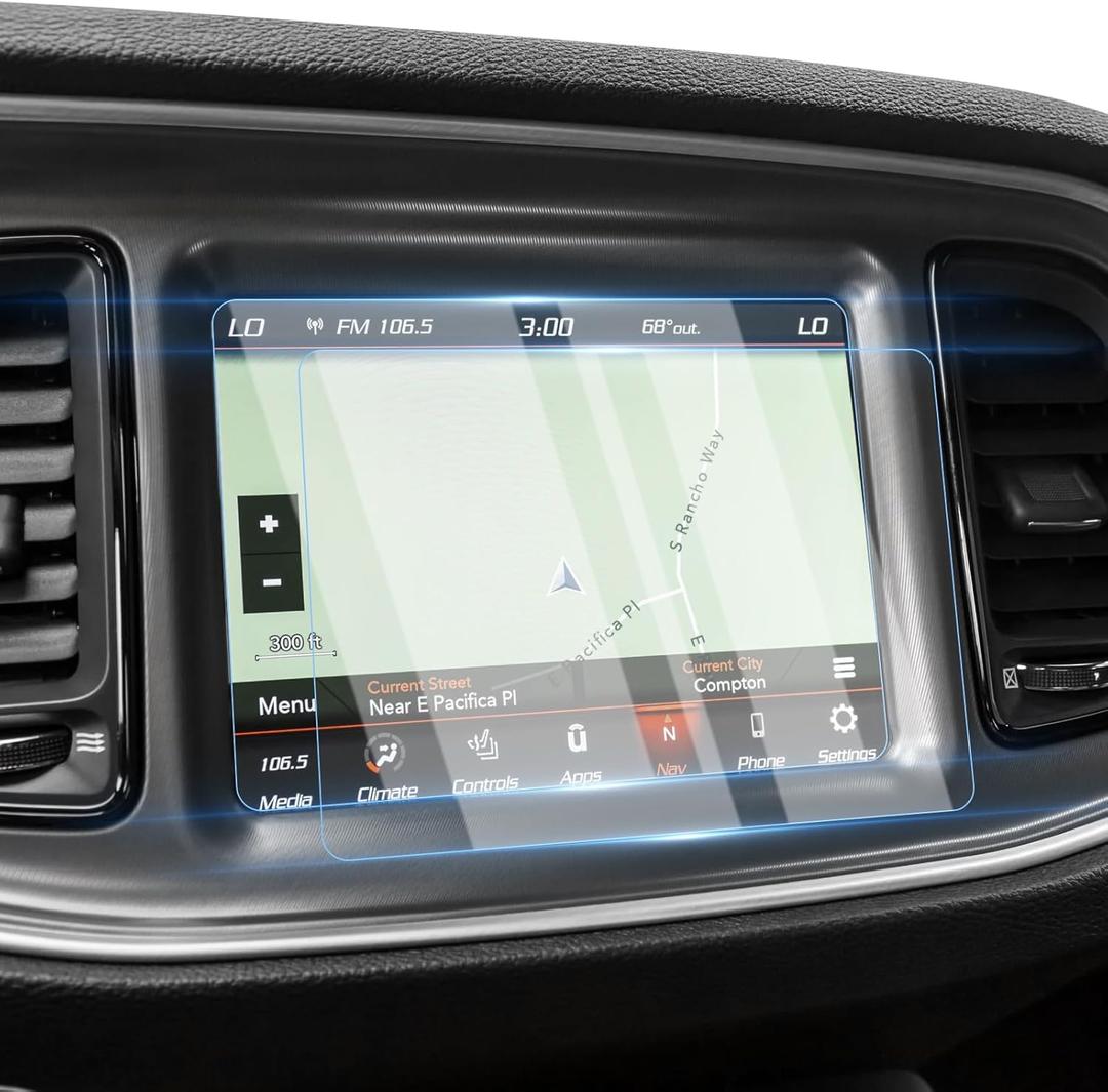 Karltys 2 Pack Screen Protector for 2015~2023 Dodge Challenger 8.4-Inch for Models SRT 392 Hellcat Uconnect [No Glare & Fingerprint] 9H Navigation Touchscreen Tempered Glass Saver (8.4-Inch Size)