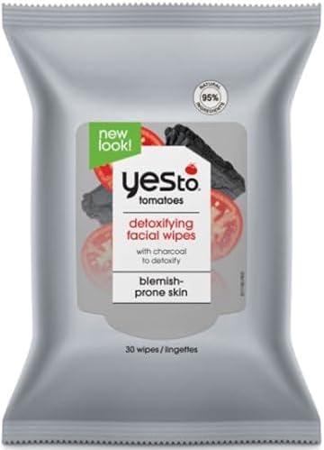 Yes To Face Wipes for Women and Men, Charcoal Facial Cleansing Wipes for use as a Make Up Remover, Cleaning, Soothing, Tomatoes (Pack of 1)
