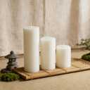 3 Packs Thick Ribbed Pillar Candles, 4/6/8 Inch Soy White Pillar Candles Set, White Votive and Emergency, Smokeless&Dripless Large Round Decor for Wedding/Home/Office