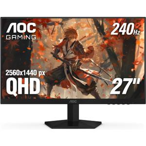AOC 27 Inch QHD Gaming Monitor 240Hz 0.3ms, Overclock 260Hz, IPS, 2560x1440, G-Sync Compatible, HDR Ready, DisplayPort 1.4 HDMI 2.0, VESA Mount, 3-Year Zero-Bright-Dot, Q27G41ZE