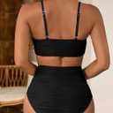 Herseas Womens 2 Piece Bikini Sets High Waisted Metal Ring Textured Swimsuit 2026 Summer Bathing Suits Beach Swimwear (Black, XXL)
