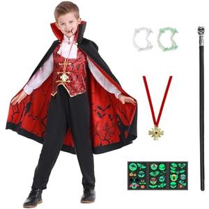 RKKVQP Kids Vampire Costume for Boys Halloween Costumes Toddler Vampire Dark Prince Cosplay Outfit Birthday Dress Up Set, 11-12Y