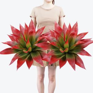 Artificial Agave Plants,Large UV Resistant Fake Agave Planters for Indoor and Outdoor Decorating Tropical Plant Succulents Greenery Indoor Decor (2Pack,22" Red)