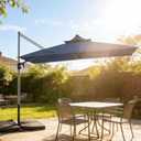 Patio Umbrella, Rectangle Outdoor Cantilever Umbrella, Aluminum Offset Umbrella with Champagne Frame for Pool Deck Garden Outdoor shade for Garden Deck Pool Patio, Beige(Weighted Base Not Include)