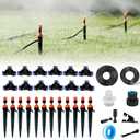 New drip Irrigation kit, Automatic Garden Watering System, Quick Connector and 360-degree Bending Dropper atomizing Copper Nozzle, Garden Plant Lawn Courtyard Watering System. (emitters with Piles)