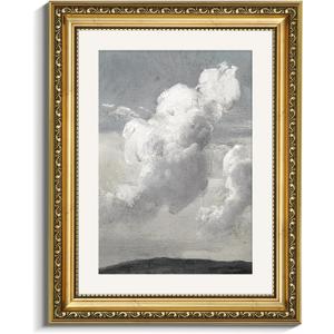 VIYYIEA Gold Framed Cloud Wall Art Decor, Living Room Bedroom Cloudy Pictures Collage Wall Decor, Antique Frame Canvas Prints Artwork, Vintage Abstract Nature Paintings,11x14 Inch (Ethereal Cloud Study)