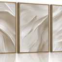 myusuar 3 Piece Large Abstract Framed Wall Art For Living Room, Smoke Texture Ink Beige White Canvas Wall Art Modern Minimalist Art Prints Wall Décor For Bedroom Office 24x36in