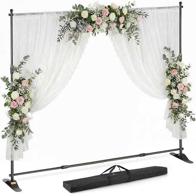 VEVOR Backdrop Stand 10 x 8 Ft, Height Adjustable Background Stand with 1 Carrying Bag, Photo Backdrop for Party Wedding Studio Trade Show