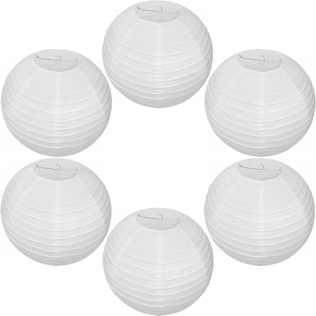 16 Inch Hanging Chinese Japanese Paper Lanterns for Birthday Wedding Halloween Bridal Shower Christmas Festival Decoration Party Decor Gift Set (Set of 6, White)