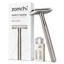 ZOMCHI Double Edge Safety Razor for Men & Women, Eco-Friendly Metal Shaver with 5 Refill Blades, Reusable Manual Razor for Smooth Close Shave Matte Silver