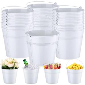 Rtteri 24 Pcs Small Metal Buckets with Handle Mini Buckets Bulk Pencil Bucket for Classroom Graduation Party Favors Iron Basket Pails for Candy Flower, 6 x 5 Inch(White)