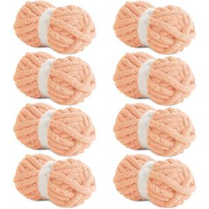 Hombys Apricot Pink Chunky Chenille Yarn for Crocheting and Knitting, Super Bulky Thick Fluffy Yarn for Hand Knitting Blanket, Soft Plush Yarn, 8 Jumbo Pack (27 yds, 8 oz Each Skein)