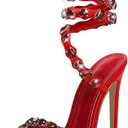 LISHAN Women's Diamante Rhinestones Studded Stilettos Ankle Wrap High Heels size 9