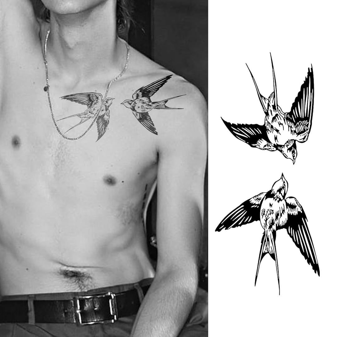 Bird Temporary Tattoos  Realistic Flying Swallow Design, Vintage Pirate Style Fake Tattoo for Men & Women, Waterproof & Long Lasting for 2 Weeks