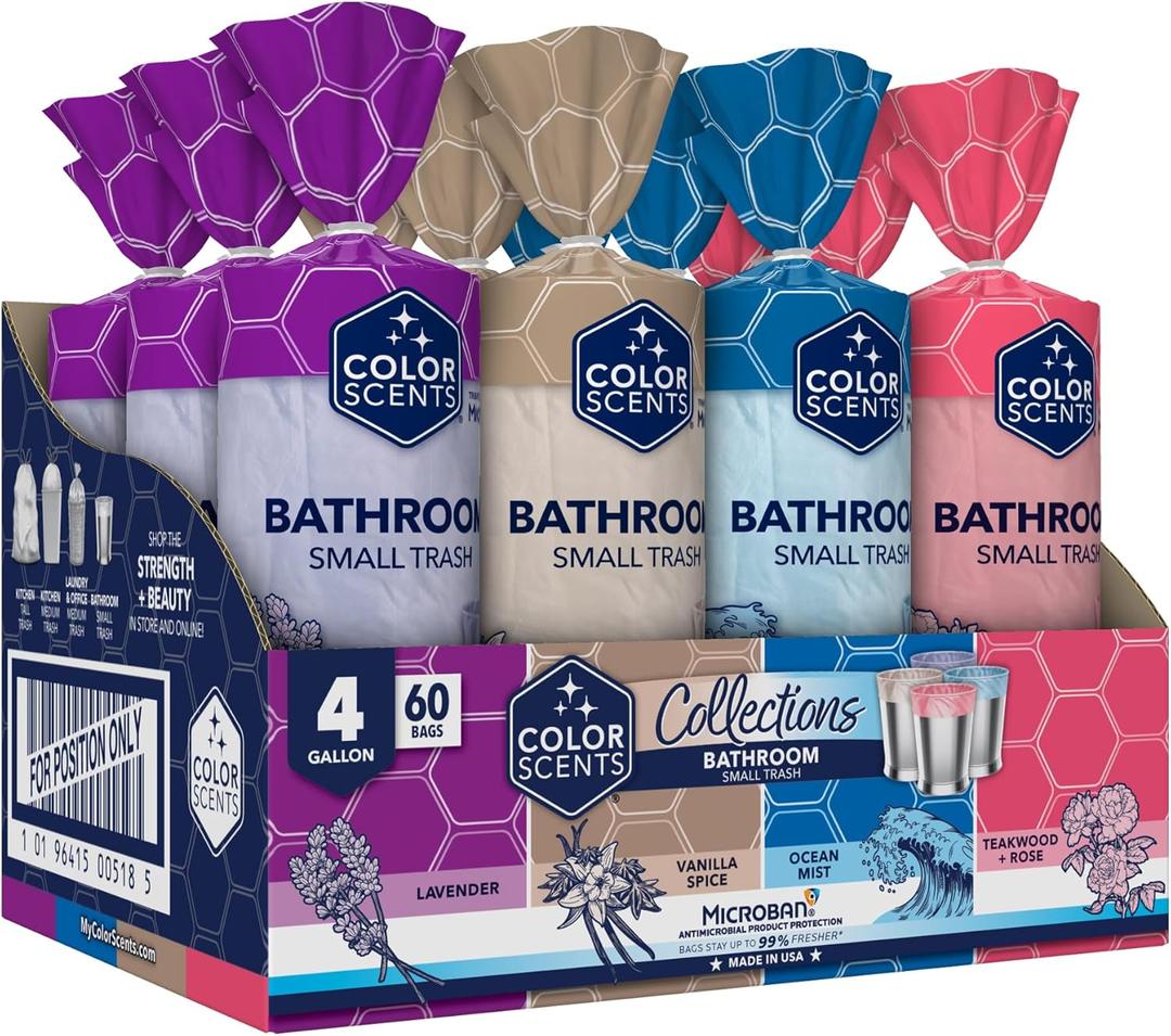 Color Scents 4 Gallon Garbage Bags  Small Scented Trash Bags for Bathroom & Bedroom| 720 Count | Twist Tie | Collection | Made in USA