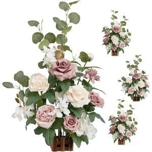 Ling's moment 17.5" Tall Standing Artificial Flowers Arrangements 4 pcs Wedding Aisle Runner Chair Decorations Dusty Rose Cream for Centerpieces Ceremony Reception Rose Floral Party Outdoor