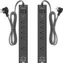 2 Pack Power Strip Surge Protector - 6Ft Extension Cord with 5 Widely Outlets 4 USB (2 USB C) Port, 1875W/15A, Wall Mount, Flat Plug, Desk Charging Station for Home Office College Dorm Room Essentials