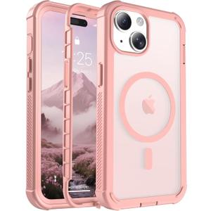 Magnetic for iPhone 15 Case, [Compatible with MagSafe][Military Grade Drop Protection][Heavy Duty Protection][Non-Slip][Shockproof] 2-Layer Durable Bumper Phone Case 6.1''-Pink