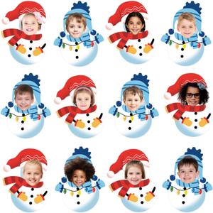 50Pcs Winter Snowman Paper Cutouts with 100Pcs Glue Points Christmas Snowman Bulletin Board Decorations with Photo Space for DIY Craft Classroom Door Wall Party Dcor