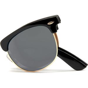 Cyxus Foldable Sunglasses Half Rim Folding Sunglasses Classic Polarized UV400 Shades For Men Women 1015 (03-black)