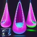 Light Up Kids Pod Swing Seat, Upgraded Kids Hanging Hammock Swing with LED Lights, Cotton Sensory Pod Swing Chair with Inflatable Pillow, Pod Swing for Kids Indoor & Outdoor (1 PCS) (Pink)