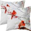 Christmas Cardinal Pillow Covers 18x18 Set of 2, Watercolor Red Bird on Branch Winter Decor Throw Pillowcases Double Sided Printing Cushion Covers for Couch Bed Holiday Farmhouse