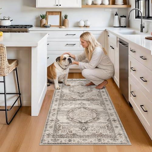 Washable Area Rugs 2x4 Entryway: Soft Ultra Thin Low Pile Mat Machine Washable Indoor Doormat Lightweight Entry Rug Anti Slip Backing Rugs for Living Room Bedroom Kitchen 2'x4' Beige