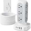 Flat Plug Power Strip Tower 15FT, 40W Total Fast Charging Station, Dual PD 20W USB-C Surge Protector with 12 AC Outlets and 8 USB Ports (4 USB C), Long Extension Cord for Home Office Dorm Room