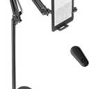 Floor Stand Kindle Holder with Remote Page Turner for Reading in Bed, Tablet Stand with 6.6lb Stable Base, Kindle Accessories Clicker Tablet Holder for Kindles Tablets iPhones 4.7-12.9 inch(Black)