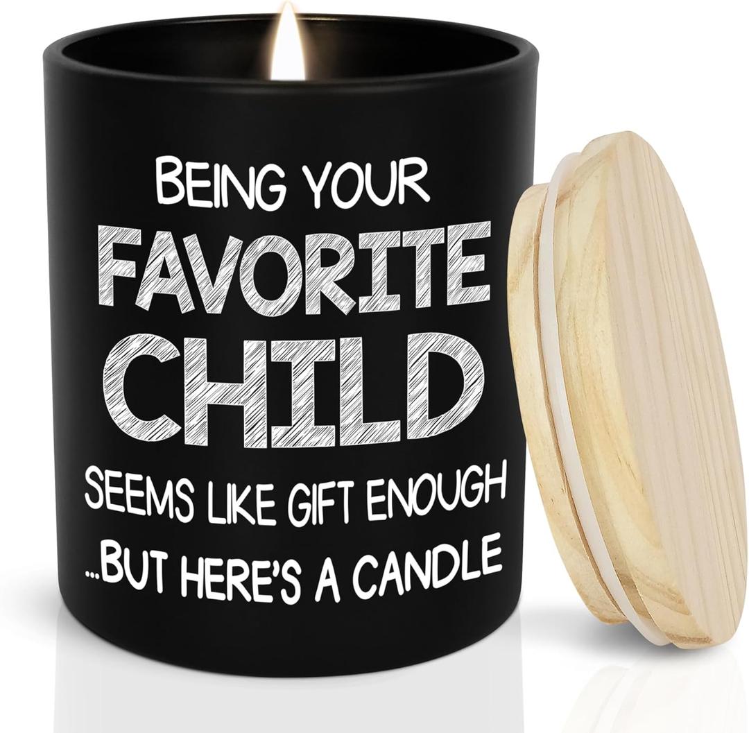 TEEZWONDER Gifts for Mom Dad from Daughter Son - Scented Candle Vanilla Lavender 10 oz - Birthday Gifts for Dad Mom, Funny Grandma Grandpa Gift Ideas (Your Favorite Child)