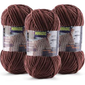 Baby Blanket Yarn for Crocheting - Soft Velvet Fluffy Chenille Yarn for Knitting Amigurumi Making Scarves, Doll - 100g/3.5oz 131 Yards Thick Plush Yarns (3, Dark Coffee Brown)