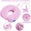 Travel Pillow Memory Foam for Airplanes - Neck Pillow for Traveling, Car, Home, Flight Pillow for Sleeping with Attachable Snap Strap Soft Washable Cover, Provide Head Neck Support Rest, Light Purple