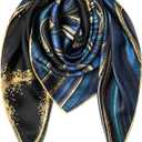 100% Mulberry Silk Scarf 43" Large Square Scarf Large Shawl - Women's Silk Oversized Headband - With Gift Packed (Black-blue)