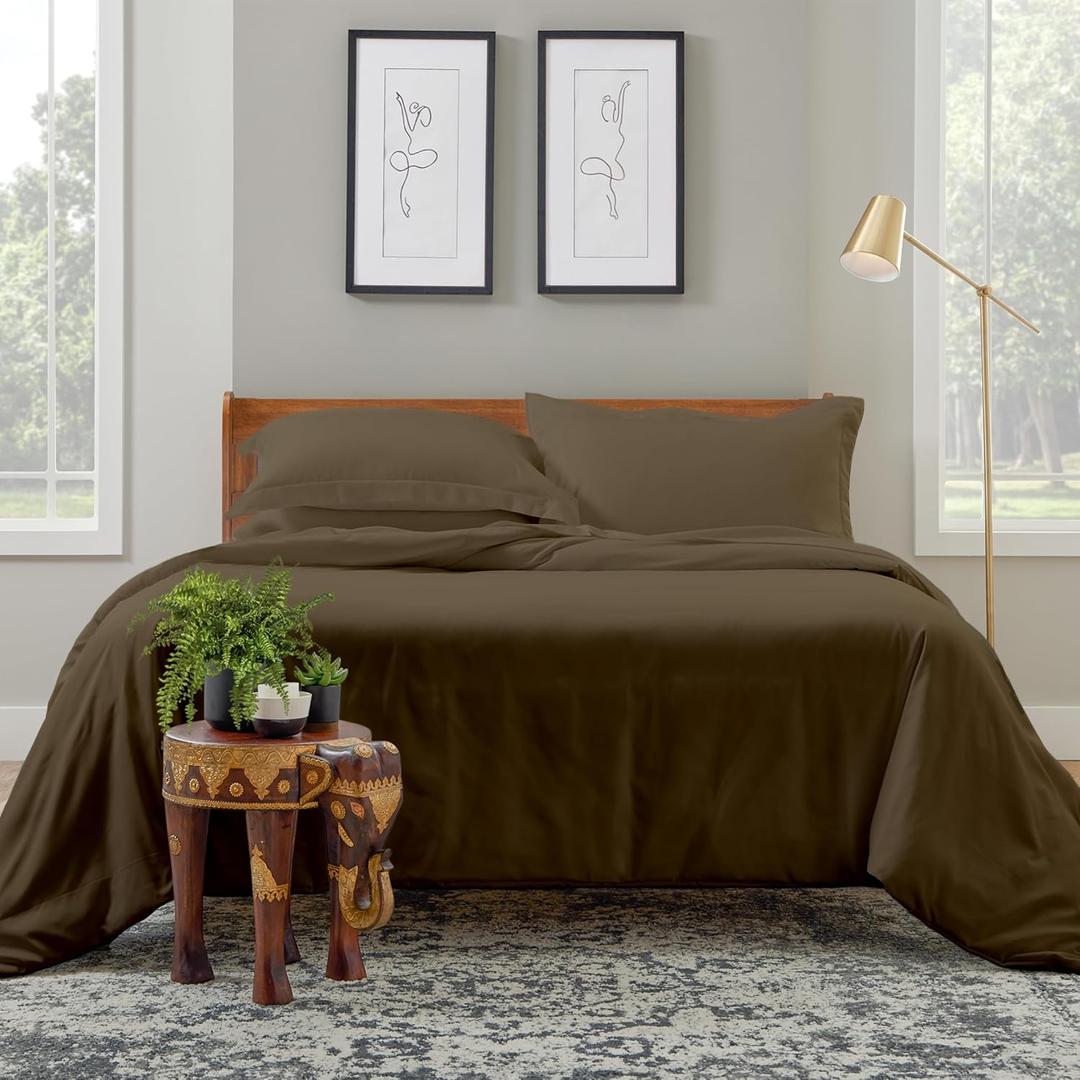 Cosy House Collection Luxury Duvet Cover Set 3-Piece - Blend of Rayon Derived from Bamboo - Ultra Soft Bedding - Zippered Comforter Protector, Includes 2 Pillow Shams (King/Cal King, Chocolate)