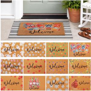 13 Pcs Seasonal Welcome Layered Doormat Set, Summer Black and White Striped Cotton Rug with 12 Holiday Faux Coir Welcome Mats, Patriotic Front Door Mat for Porch, Entryway, Farmhouse Decor, 23.6 x 35.4 inches