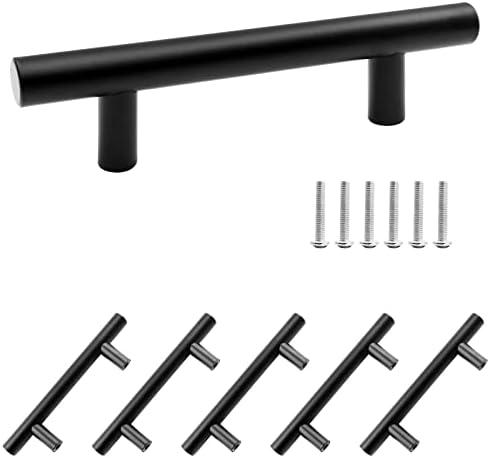 Seimneire 5 Pack Drawer Pulls 3 Inch Hole Centers, Matte Black Cabinet Pulls Kitchen Cabinet Handles, Stainless Steel Drawer Handles, Overall Length 127mm