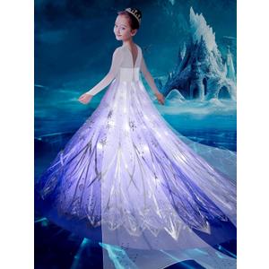 Princess Costume for Girls Princess Dress Up Clothes for Toddler Kids Halloween Costume with Cape, Light, Purple (9-10 Years, White Purple)