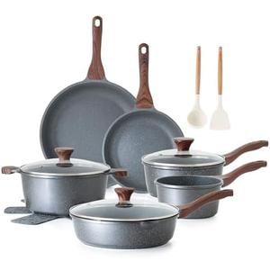 SENSARTE Nonstick Cookware Set 16-Piece, Healthy Pots and Pans Set, Non-stick Kitchen Cooking Set with Stay-Cool Handles, Silicone Utensils and Pot Protectors, PFOA Free