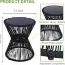 LEWIS&WAYNE Small Outdoor Side Table Patio 20 H Woven Rope Hourglass End Table with Glass Top Round Coffee Table for Living Room Outdoor Patio Backyard Poolside(Black), 16 Inches X 16 Inches X 20 Inches