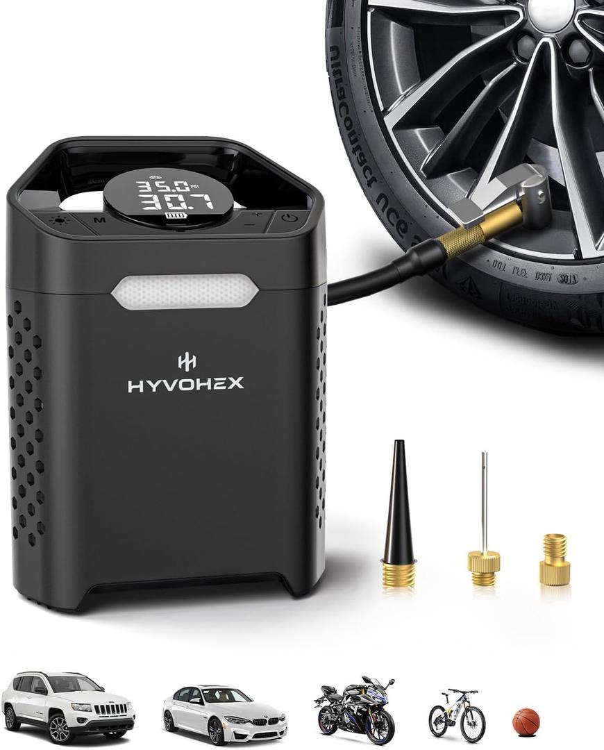 Heavy-Duty 160 PSI Tire Inflator Portable Air Compressor, 1 Min Fast Inflation Cordless Portable Air Pump with Digital Pressure Gauge & LED Light, Electric Tire Pump for Car, SUV, Bike, Ball (Black)