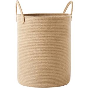15Dx20H Inches Jute Woven Laundry Hamper Basket Wicker Rope Clothes Hamper Tall Rattan Blanket Basket in Living Room Bedroom 62L Large Capacity