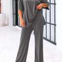 KIRUNDO Womens 2 Piece Outfits 2026 Summer Casual Loose Short Sleeve Pullover Tops & Wide Leg Pants Lounge Sets Tracksuit (Large, Dark Grey)