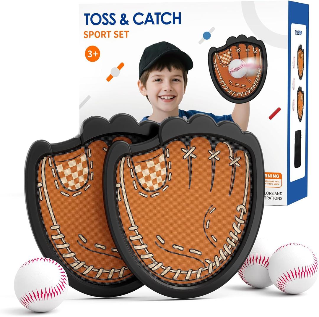 HYES Toss and Catch Ball Set, Outdoor Games for Kids, Beach Yard Camping Toys for Adult & Family, Kids Baseball Glove for 3 4 5 6 7 8+ Year Old Boys & Girls (2 Paddles & 3 Balls)