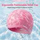 Women Swim Cap 2 Pack for Long Hair, Silicone Flower Adult Swiming Caps Waterproof for Girl Youth No Wet Hair