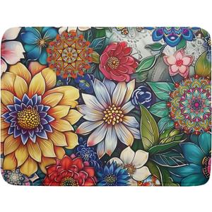 Boho Floral Dish Drying Mat for Kitchen Counter 18x24 Inch Super Absorbent Microfiber Kitchen Drying Mat Bohemian Flower Dish Drainer Rack Mat Reusable Washable Dish Drying Pad for Kitchen Coffee Bar