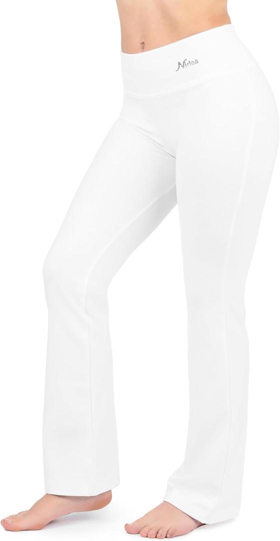 Nirlon Womens Bootcut Yoga Pants - Wide Leg Pants for Women Soft & Breathable Bootcut Yoga Pants for Yoga Regular & Plus Size (10, White)