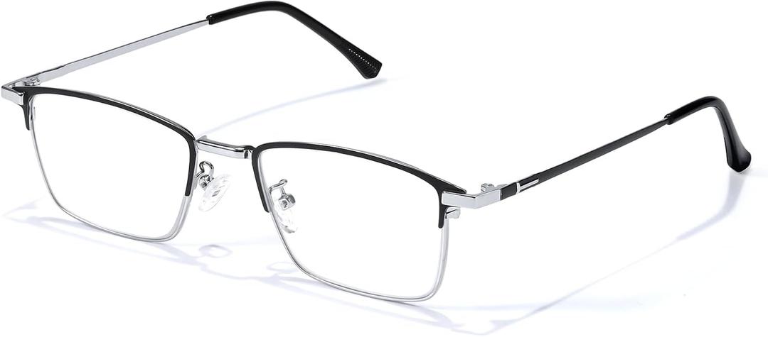 IGnaef Natural Crystal Stone Lenses Reading Glasses with Clear Real Glass Lenses Blue Light Blocking & UV Protection IF2222 (Black & Sliver)