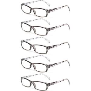 Kerecsen Reading Glasses 5 Pairs Fashion Ladies Readers Spring Hinge with Pattern Print Eyeglasses for Women (5 Grey, 4.5, x)